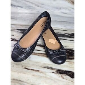 Clarks Bendables Black Leather Perforated Bow Ballet Flats 64993 Womens 7M